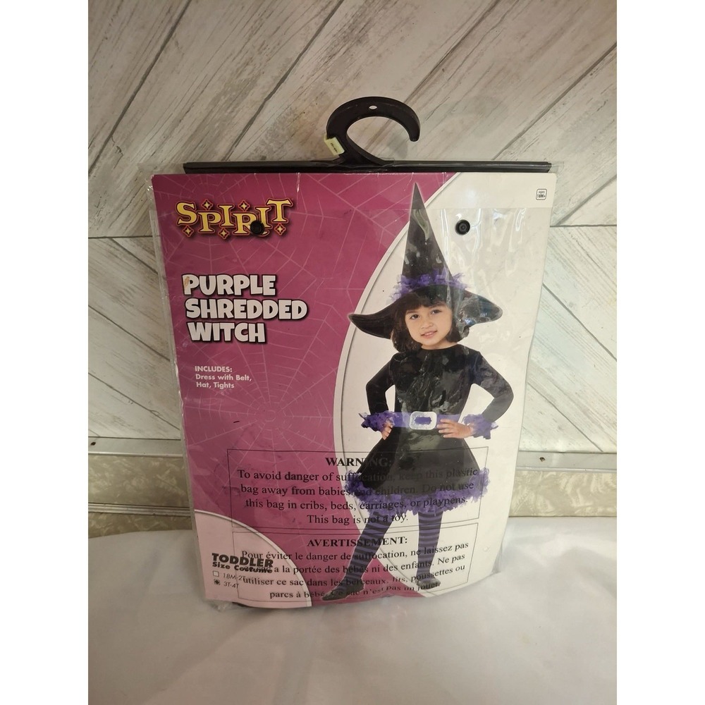SPIRIT Youth Witch Costume Purple Size 3T-4T Shredded Halloween Dress Up Hat